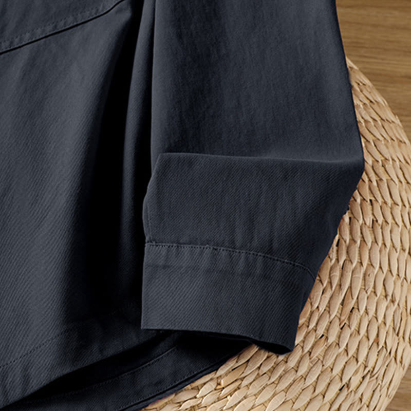 Buddha Stones 春の無地ラペル長袖レディースコットンシャツ（ポケット付き） - image 13