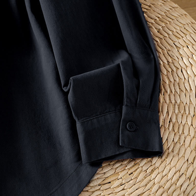 Buddha Stones 春の無地ラペル長袖レディースコットンシャツ（ポケット付き） - image 14