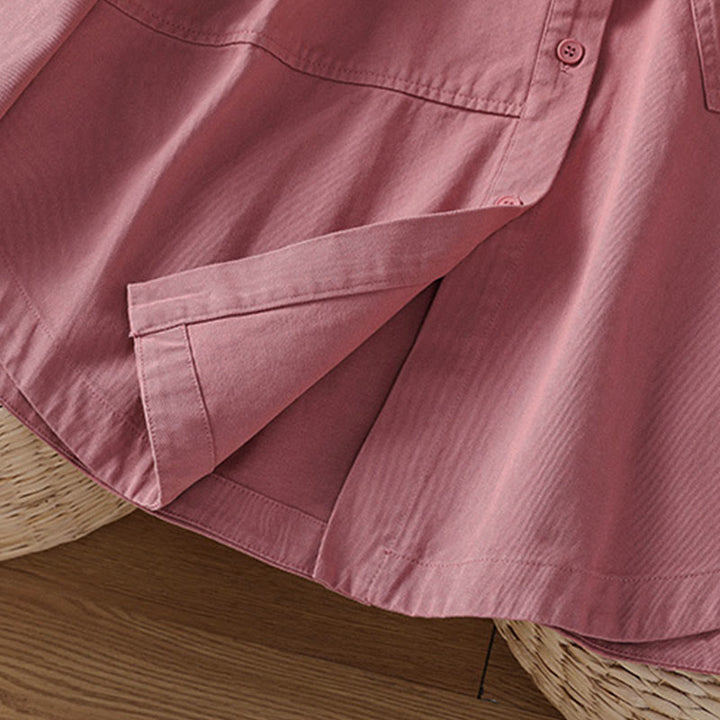 Buddha Stones 春の無地ラペル長袖レディースコットンシャツ（ポケット付き） - image 7