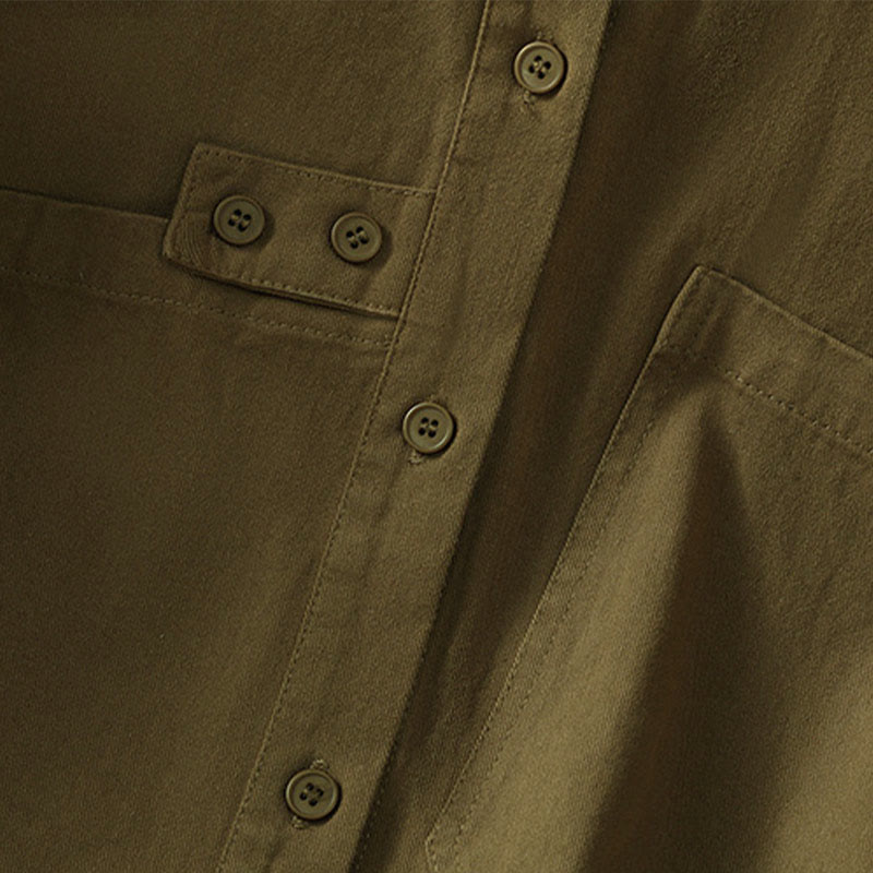 Buddha Stones 春の無地ラペル長袖レディースコットンシャツ（ポケット付き） - image 22