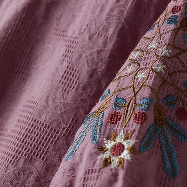 Buddha Stones カジュアル花柄ラペルレディースコットンTシャツ - image 4
