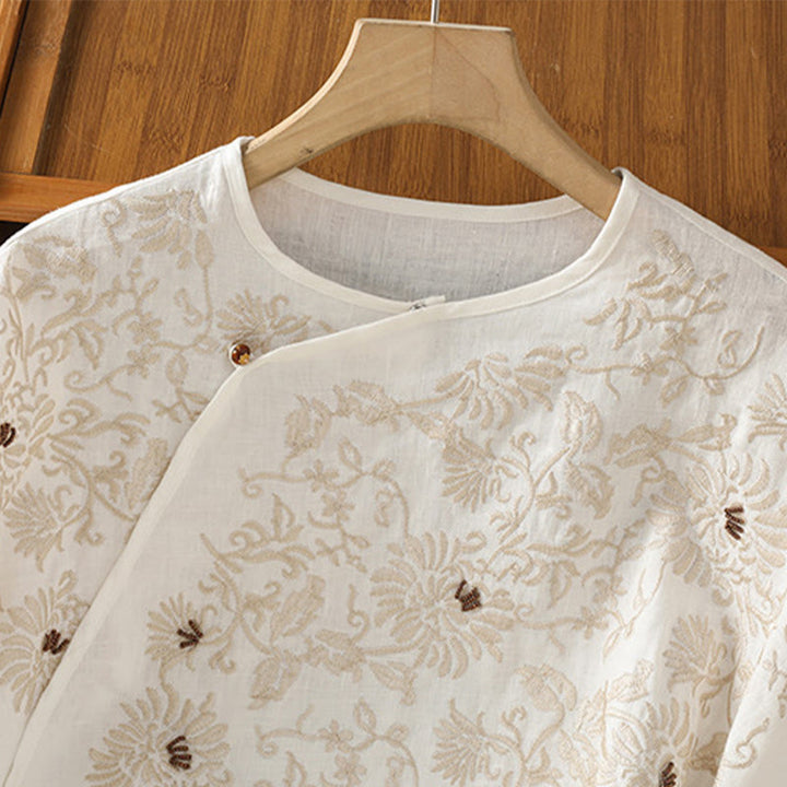 Buddha Stones カジュアル花柄クルーネックレディースコットンTシャツ - image 8