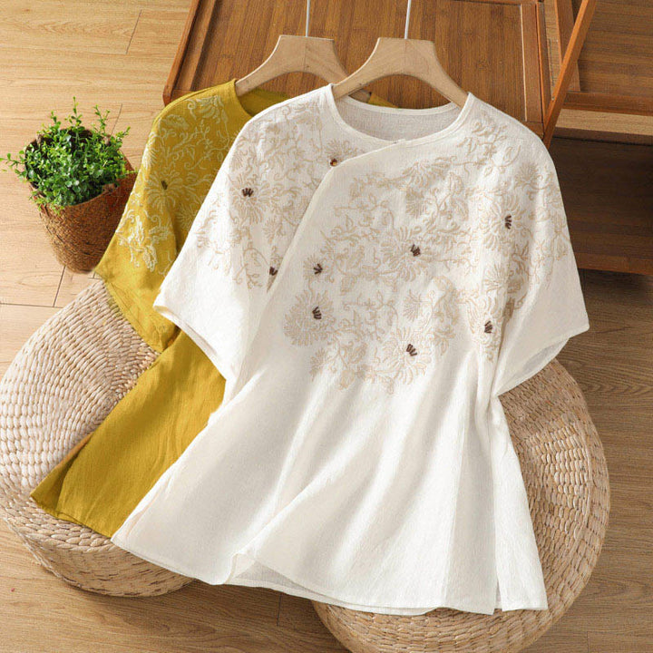 Buddha Stones カジュアル花柄クルーネックレディースコットンTシャツ - image 14