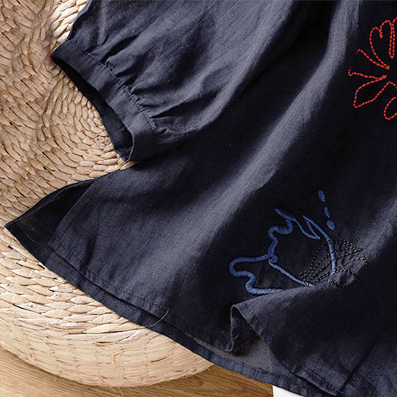 Buddha Stones コーラルひょうたん柄クルーネック半袖レディースポリエステルシャツ - image 6