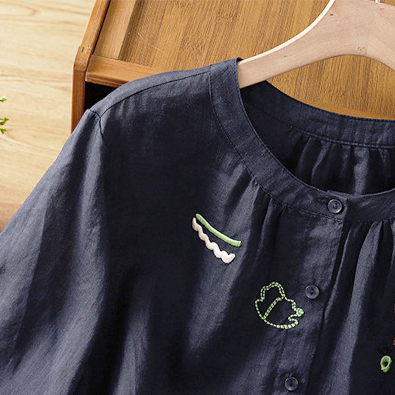 Buddha Stones コーラルひょうたん柄クルーネック半袖レディースポリエステルシャツ - image 3