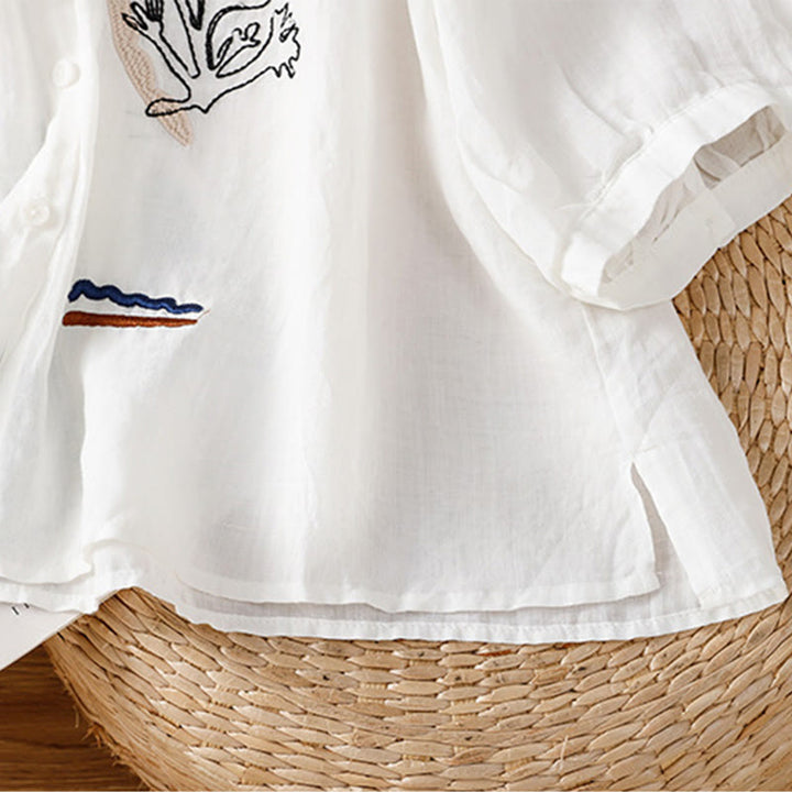 Buddha Stones コーラルひょうたん柄クルーネック半袖レディースポリエステルシャツ - image 13