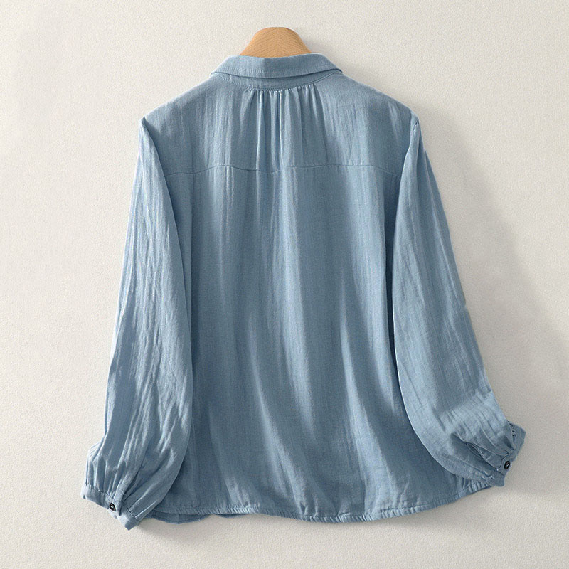 Buddha Stones 無地クルーネック長袖レディースポリエステルシャツ - image 1