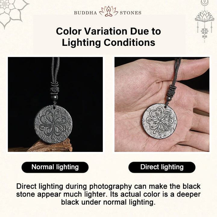 Buddha Stones四つ葉のクローバー 本物のシュンガイト石 グラファイト石 守護石 ネックレス ペンダント - image 4