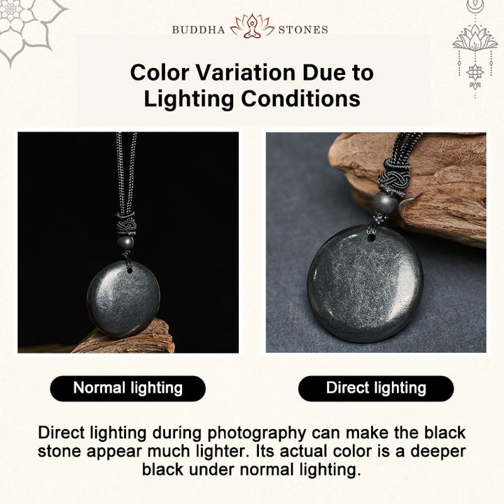 Buddha Stones幾何学模様 ラウンド 本物 シュンガイト ストーン ロープ 内なる強さ ネックレス ペンダント - image 4