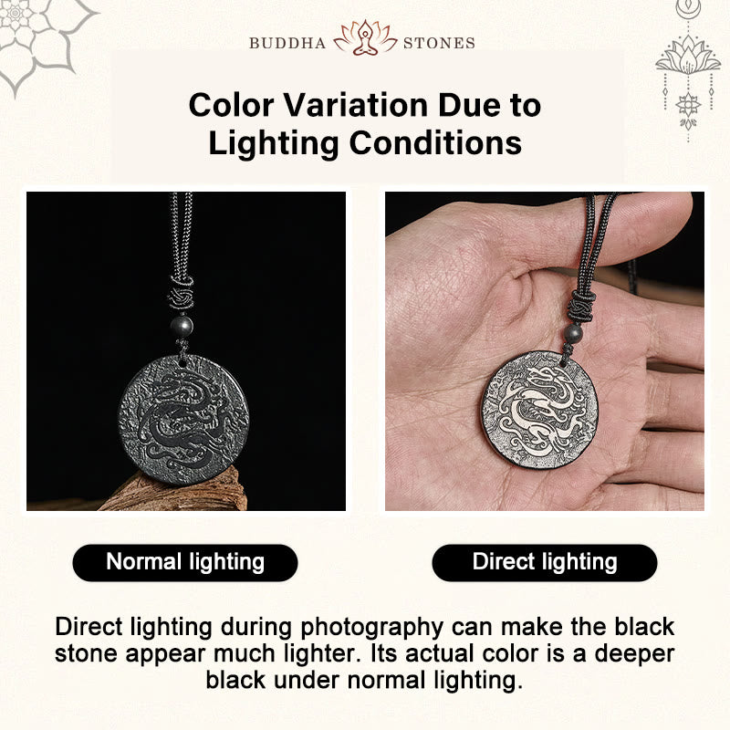 Buddha Stones彫刻龍模様本物のシュンガイト石内なる強さのネックレスペンダント - image 4
