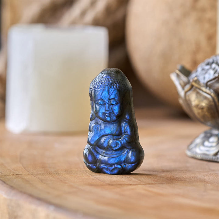 Buddha Stones 仏陀のシンボル 天然ラブラドライトの置物 治癒像 家の装飾 - 仏像 4.5×2.3×1cm - image 0