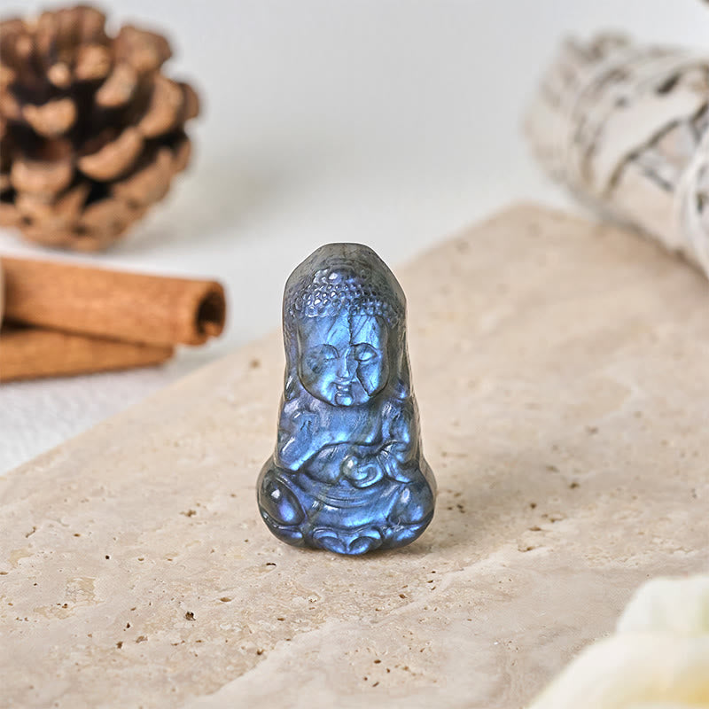 Buddha Stones 仏陀のシンボル 天然ラブラドライトの置物 治癒像 家の装飾 - image 1