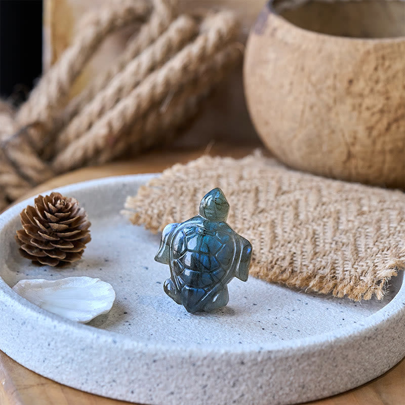 Buddha Stones 天然ラブラドライトの亀の置物 知恵の守護像 家の装飾 - image 5