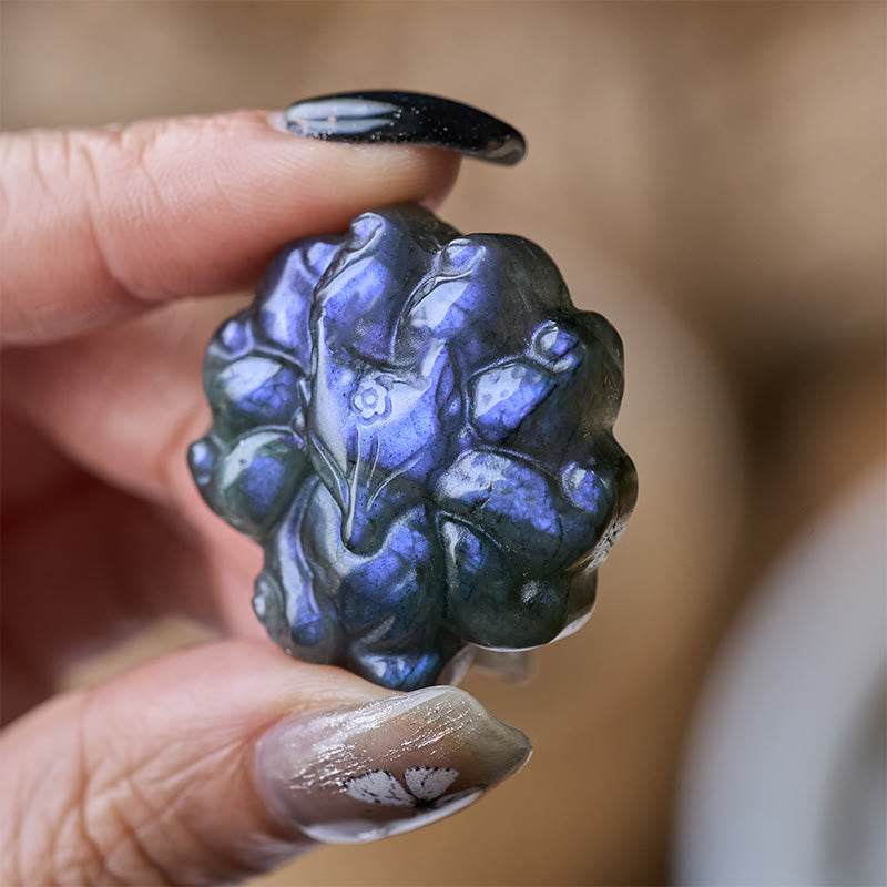 Buddha Stones 彫刻された九尾の狐のラブラドライトの置物 知恵の癒しの彫像装飾 - 九尾の狐 4.5×1.3cm - 色は異なる場合があります - image 0