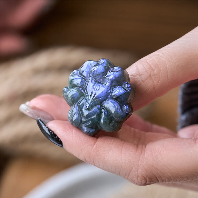 Buddha Stones 彫刻された九尾の狐のラブラドライトの置物 知恵の癒しの彫像装飾 - image 3