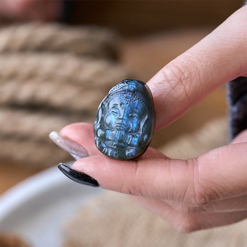 Buddha Stones ガネーシャ象の置物 天然ラブラドライト 癒しの守護像 室内装飾 - image 3
