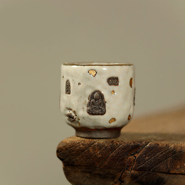 Buddha Stones 手描きの敦煌仏志野陶器ティーカップカンフーティーカップ - 丸型カップ 5.5cm×5.7cm×100ml - image 9