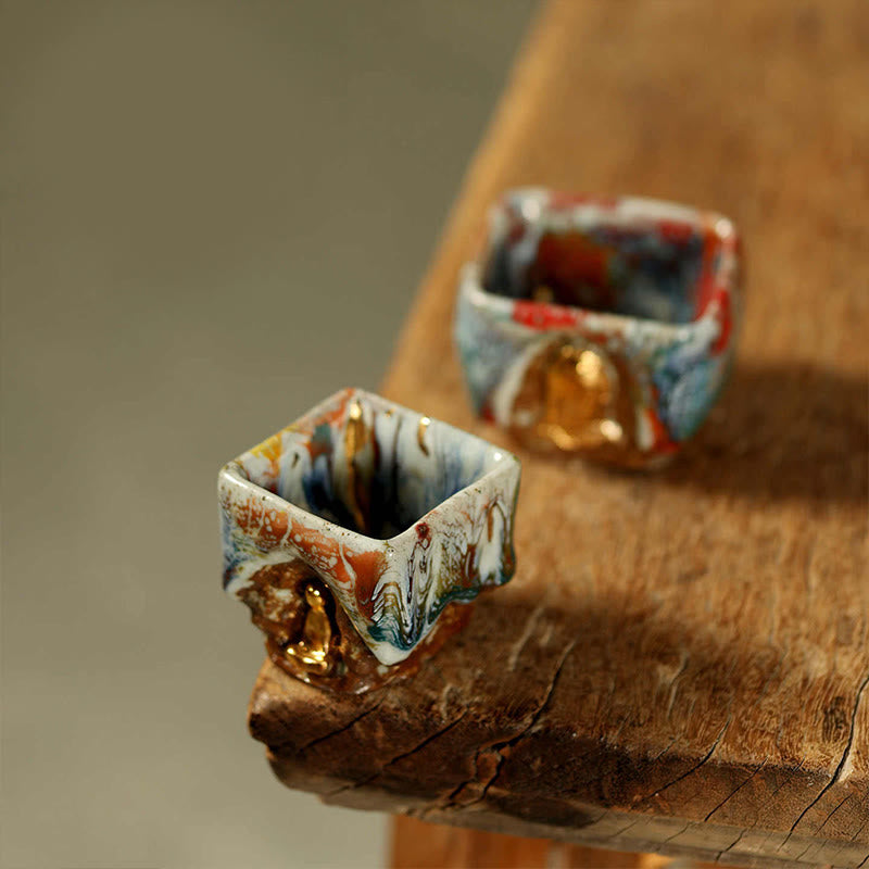 Buddha Stones 手描きの敦煌瞑想仏志野陶器ティーカップカンフーティーカップ - 2個セット - image 14