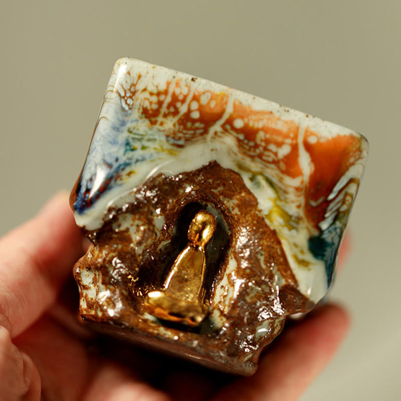 Buddha Stones 手描きの敦煌瞑想仏志野陶器ティーカップカンフーティーカップ - image 1