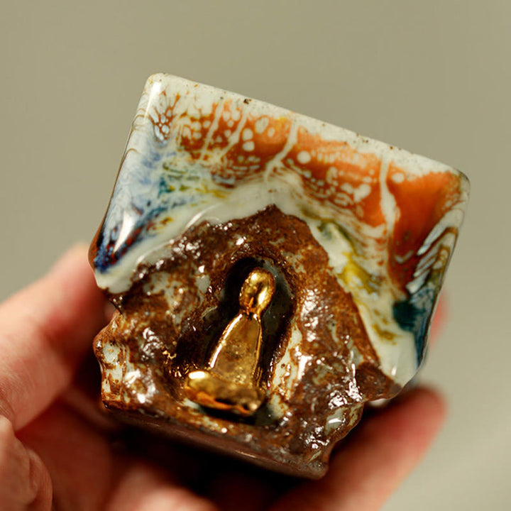 Buddha Stones 手描きの敦煌瞑想仏志野陶器ティーカップカンフーティーカップ - image 1