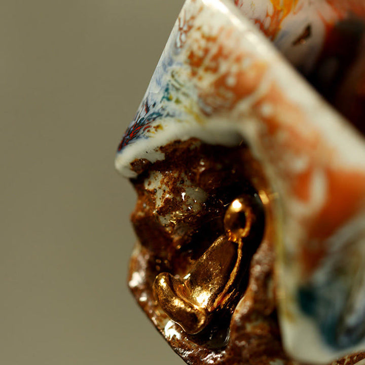 Buddha Stones 手描きの敦煌瞑想仏志野陶器ティーカップカンフーティーカップ - image 3