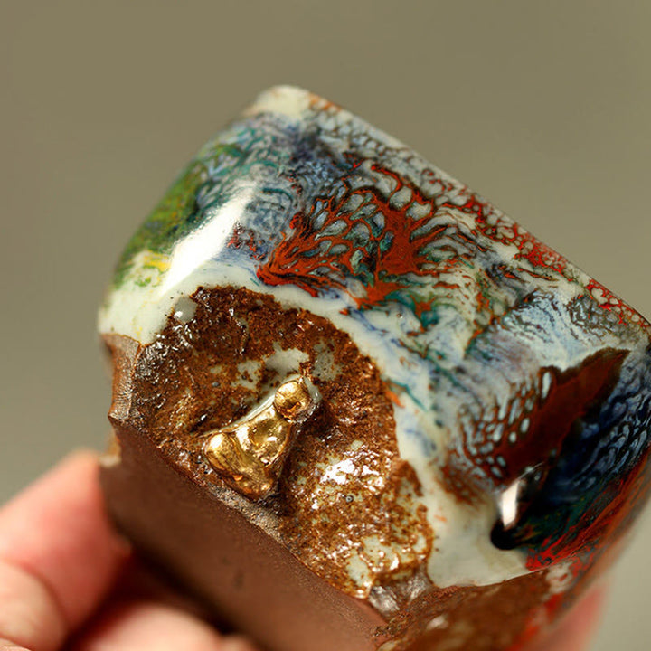 Buddha Stones 手描きの敦煌瞑想仏志野陶器ティーカップカンフーティーカップ - image 9