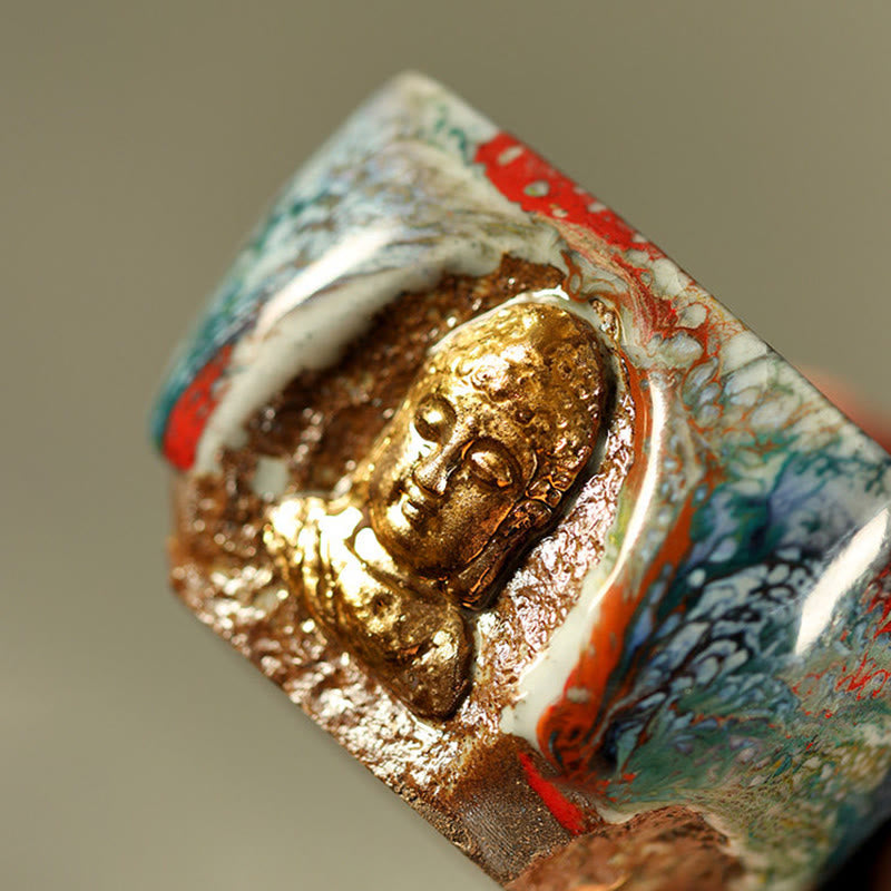 Buddha Stones 手描きの敦煌瞑想仏志野陶器ティーカップカンフーティーカップ - image 8