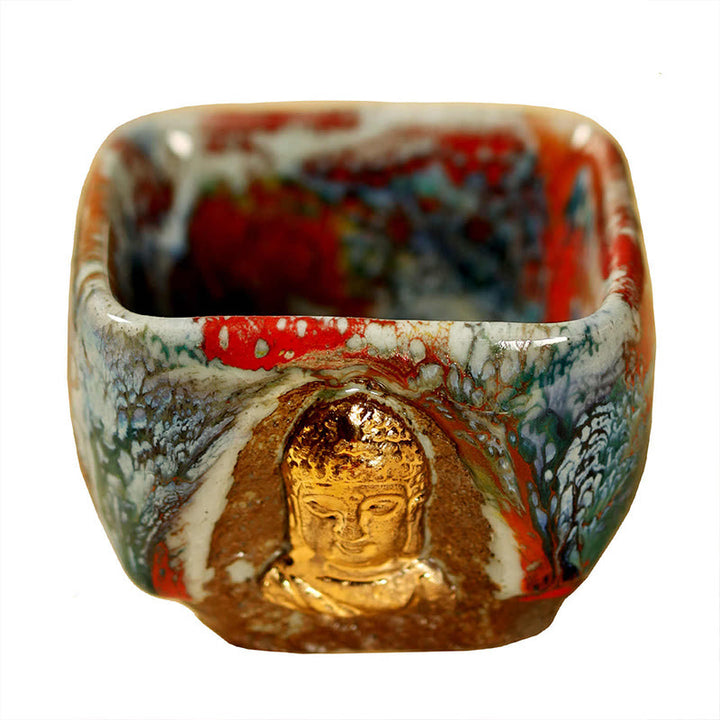 Buddha Stones 手描きの敦煌瞑想仏志野陶器ティーカップカンフーティーカップ - image 13