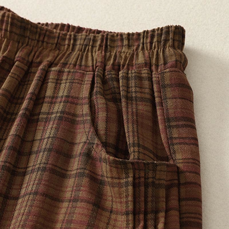 Buddha Stones 春のチェック柄デザイン レディース ハーレムパンツ 7-8丈 ポケット付き - image 2