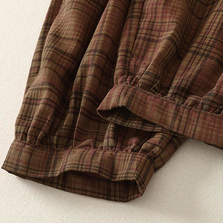 Buddha Stones 春のチェック柄デザイン レディース ハーレムパンツ 7-8丈 ポケット付き - image 4