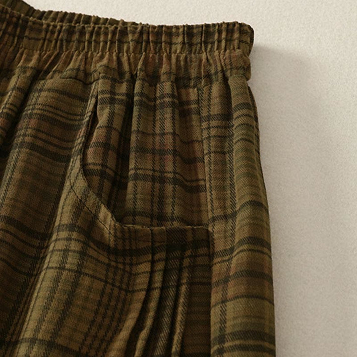 Buddha Stones 春のチェック柄デザイン レディース ハーレムパンツ 7-8丈 ポケット付き - image 9