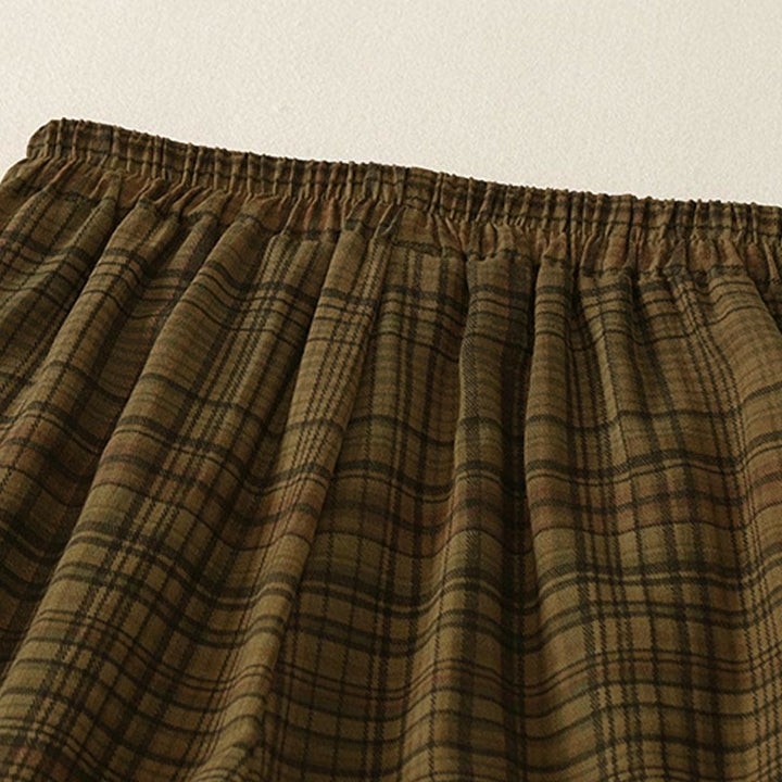 Buddha Stones 春のチェック柄デザイン レディース ハーレムパンツ 7-8丈 ポケット付き - image 8