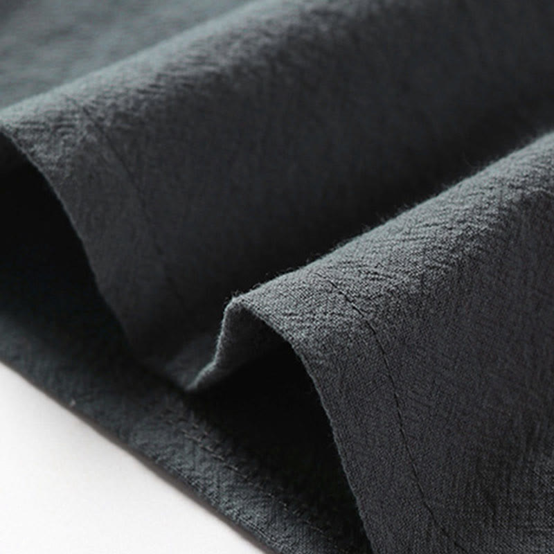 Buddha Stones 夏 Vネック フロッグボタン 半袖 雲 刺繍 コットンリネン メンズシャツ - image 8