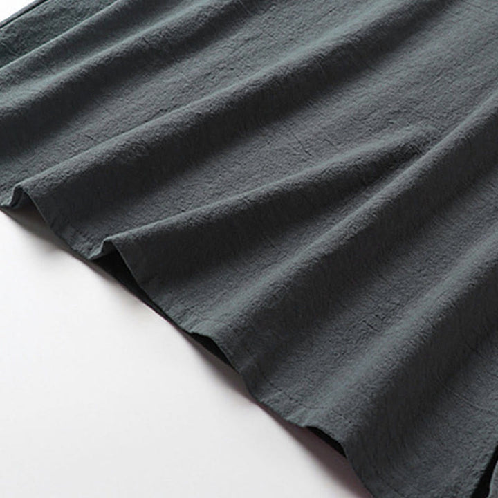 Buddha Stones 夏 Vネック フロッグボタン 半袖 雲 刺繍 コットンリネン メンズシャツ - image 7