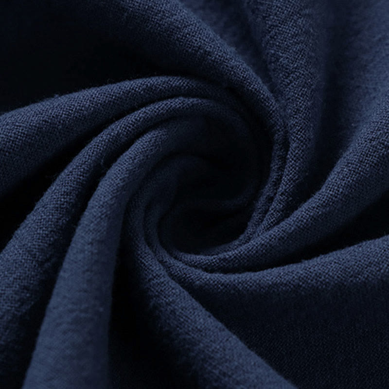 Buddha Stones 夏用シンプルVネック半袖コットンリネンメンズシャツ - image 10