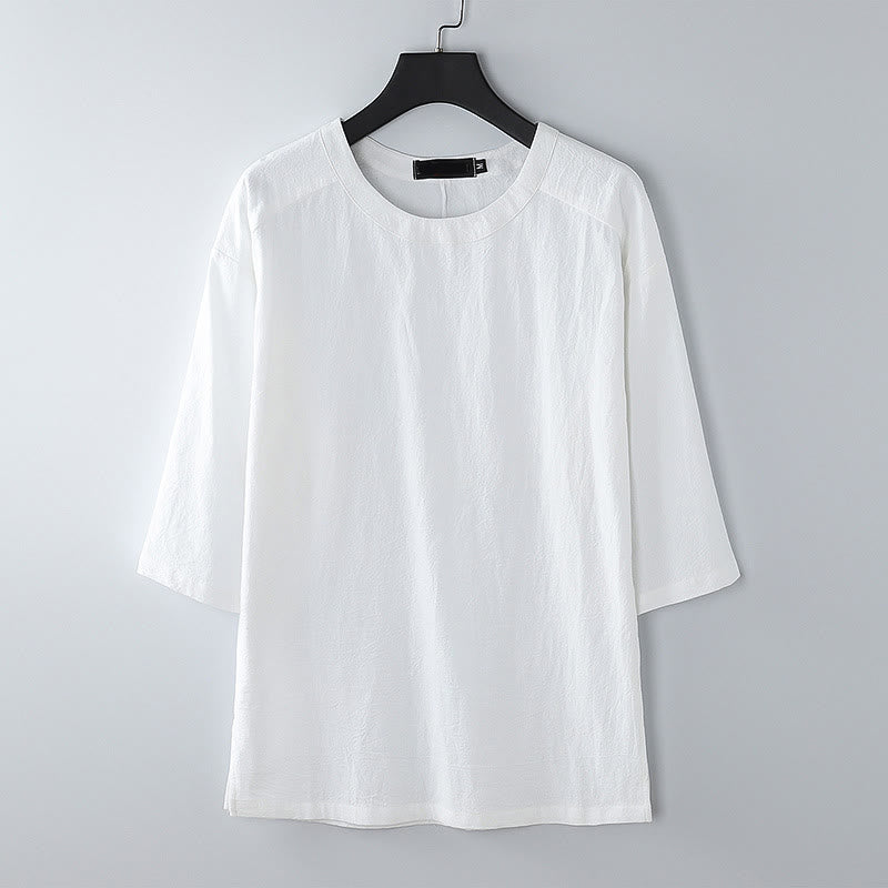 Buddha Stones 夏カジュアルクルーネックメンズ半袖コットンリネンTシャツ - 白 - US/UK/AU54、 EU64 (9XL) - image 9