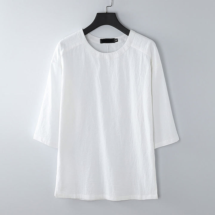 Buddha Stones 夏カジュアルクルーネックメンズ半袖コットンリネンTシャツ - 白 - US/UK/AU54、 EU64 (9XL) - image 9