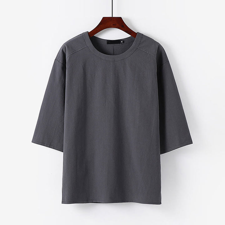 Buddha Stones 夏カジュアルクルーネックメンズ半袖コットンリネンTシャツ - グレー - US/UK/AU54、 EU64 (9XL) - image 6