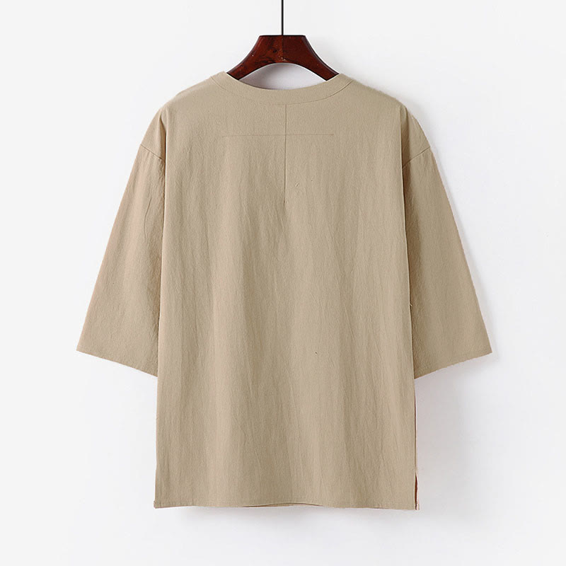 Buddha Stones 夏カジュアルクルーネックメンズ半袖コットンリネンTシャツ - image 1