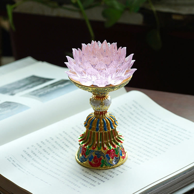 Buddha Stones 蓮の花と六里ガラスの八吉祥文様台座付き悟りの家庭装飾 - ピンクの蓮（9×14～16×6.8cm） - 充電式 - image 28