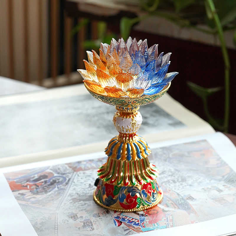 Buddha Stones 蓮の花と六里ガラスの八吉祥文様台座付き悟りの家庭装飾 - image 15