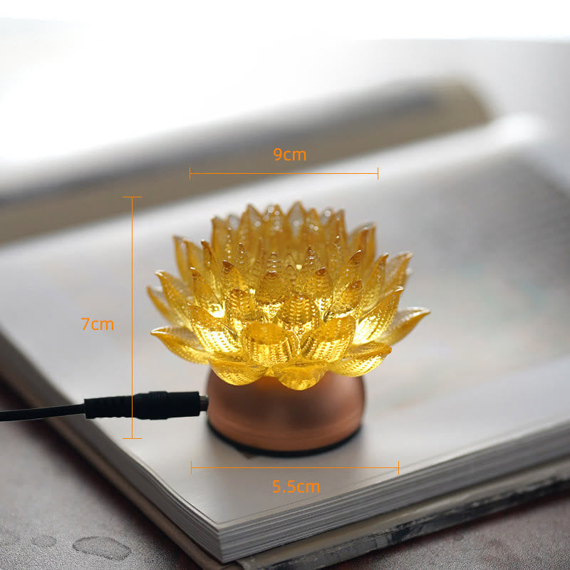 Buddha Stones 蓮の花、六里ガラス、銅、真鍮、新しい始まり、家の装飾 - ゴールデンロータス アルミ合金製台座（9×7×5.5cm） - プラグイン - image 15