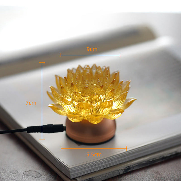 Buddha Stones 蓮の花、六里ガラス、銅、真鍮、新しい始まり、家の装飾 - ゴールデンロータス アルミ合金製台座（9×7×5.5cm） - プラグイン - image 15