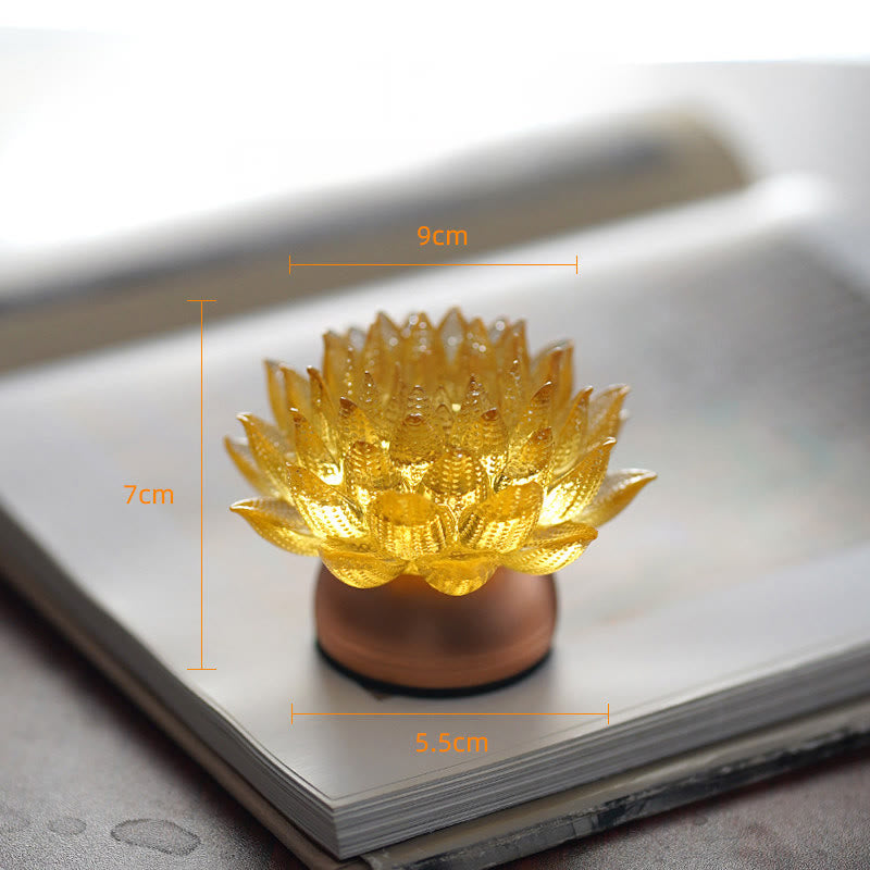 Buddha Stones 蓮の花、六里ガラス、銅、真鍮、新しい始まり、家の装飾 - ゴールデンロータス アルミ合金製台座（9×7×5.5cm） - 充電式 - image 16