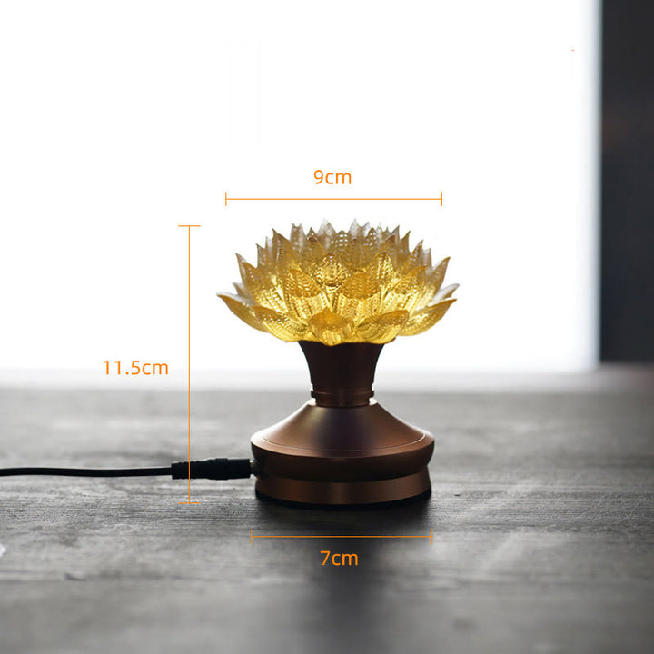 Buddha Stones 蓮の花、六里ガラス、銅、真鍮、新しい始まり、家の装飾 - ゴールデンロータス アルミ合金製台座（9×11.5×7cm） - プラグイン - image 26
