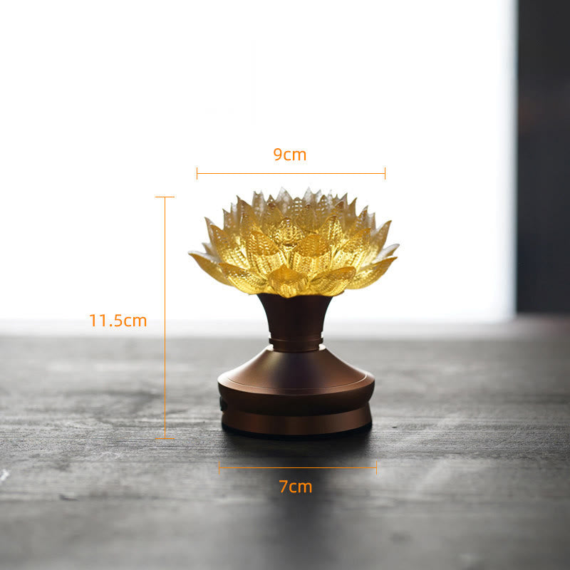 Buddha Stones 蓮の花、六里ガラス、銅、真鍮、新しい始まり、家の装飾 - ゴールデンロータス アルミ合金製台座（9×11.5×7cm） - 充電式 - image 27