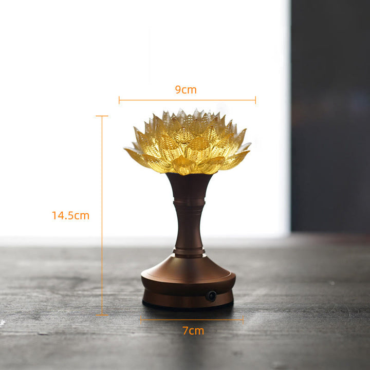 Buddha Stones 蓮の花、六里ガラス、銅、真鍮、新しい始まり、家の装飾 - ゴールデンロータス アルミ合金製台座（9×14.5×7cm） - 充電式 - image 35