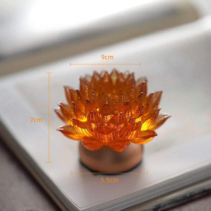 Buddha Stones 蓮の花、六里ガラス、銅、真鍮、新しい始まり、家の装飾 - オレンジロータス アルミ合金製台座（9×7×5.5cm） - 充電式 - image 18