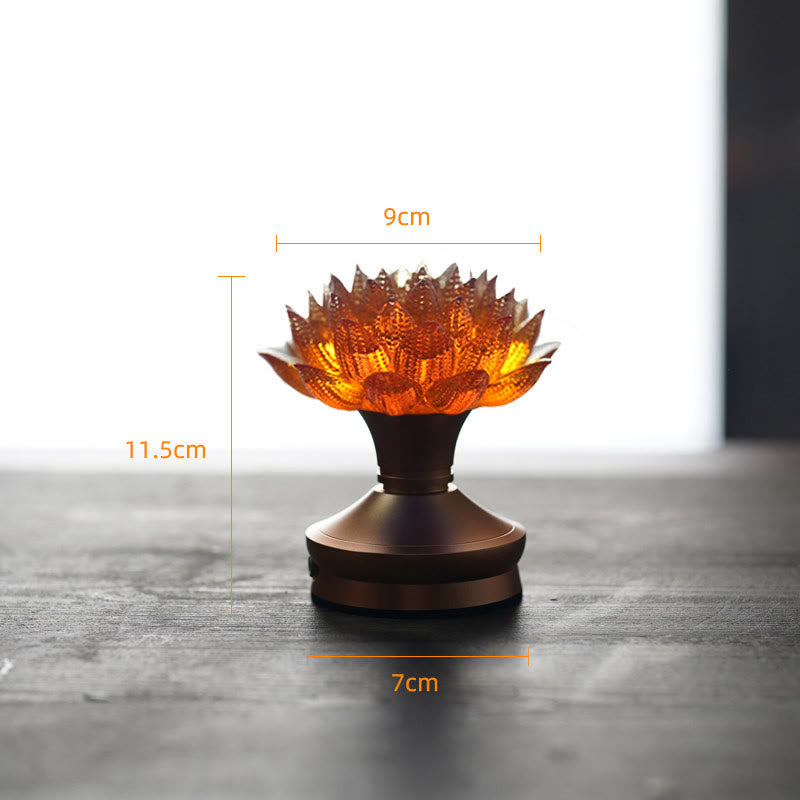 Buddha Stones 蓮の花、六里ガラス、銅、真鍮、新しい始まり、家の装飾 - オレンジロータス アルミ合金製ベース（9×11.5×7cm） - 充電式 - image 29