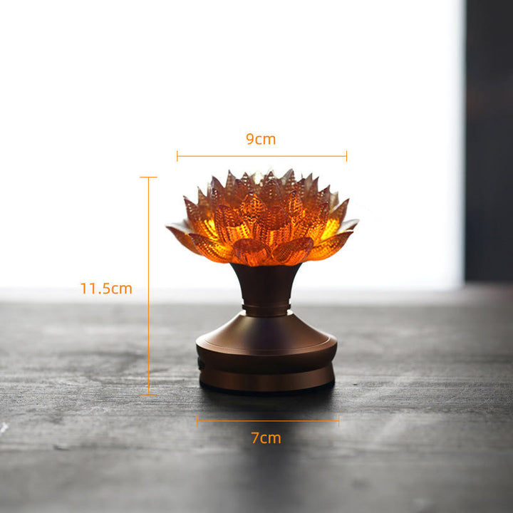 Buddha Stones 蓮の花、六里ガラス、銅、真鍮、新しい始まり、家の装飾 - オレンジロータス アルミ合金製ベース（9×11.5×7cm） - 充電式 - image 29